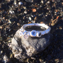 Five Stone Blue Sapphire and Diamond Sterling Silver Barnacle Ring Size 6.5
