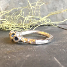 Five Stone Blue Sapphire and Diamond Sterling Silver Barnacle Ring Size 6.5