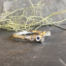Five Stone Blue Sapphire and Diamond Sterling Silver Barnacle Ring Size 6.5