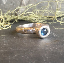 Blue Sapphire and Diamond Solitaire Sterling Silver Ring, Size 7.5