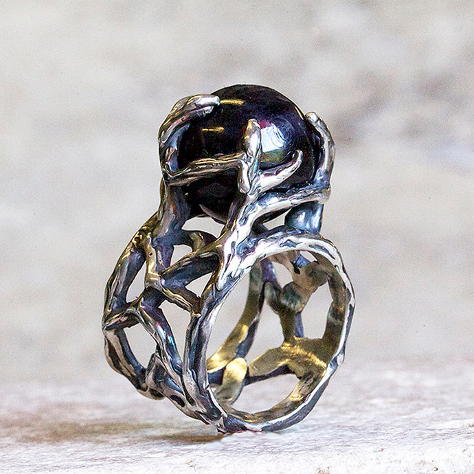 Black Star Sapphire Rustic Ring