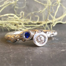 Two Stone Diamond and Blue Sapphire Sterling Silver Barnacle Ring