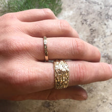 14kt Solid Gold Wide Tree Textured Band w/ Diamonds