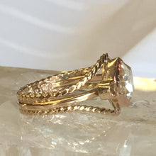 Herkimer Diamond  Engagement Ring with Citrine side accent stones, 14kt Yellow Gold, tri-band