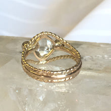 Herkimer Diamond  Engagement Ring with Citrine side accent stones, 14kt Yellow Gold, tri-band