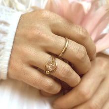 Herkimer Diamond  Engagement Ring with Citrine side accent stones, 14kt Yellow Gold, tri-band