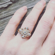 Mandala Flower Halo Diamond Engagement Ring