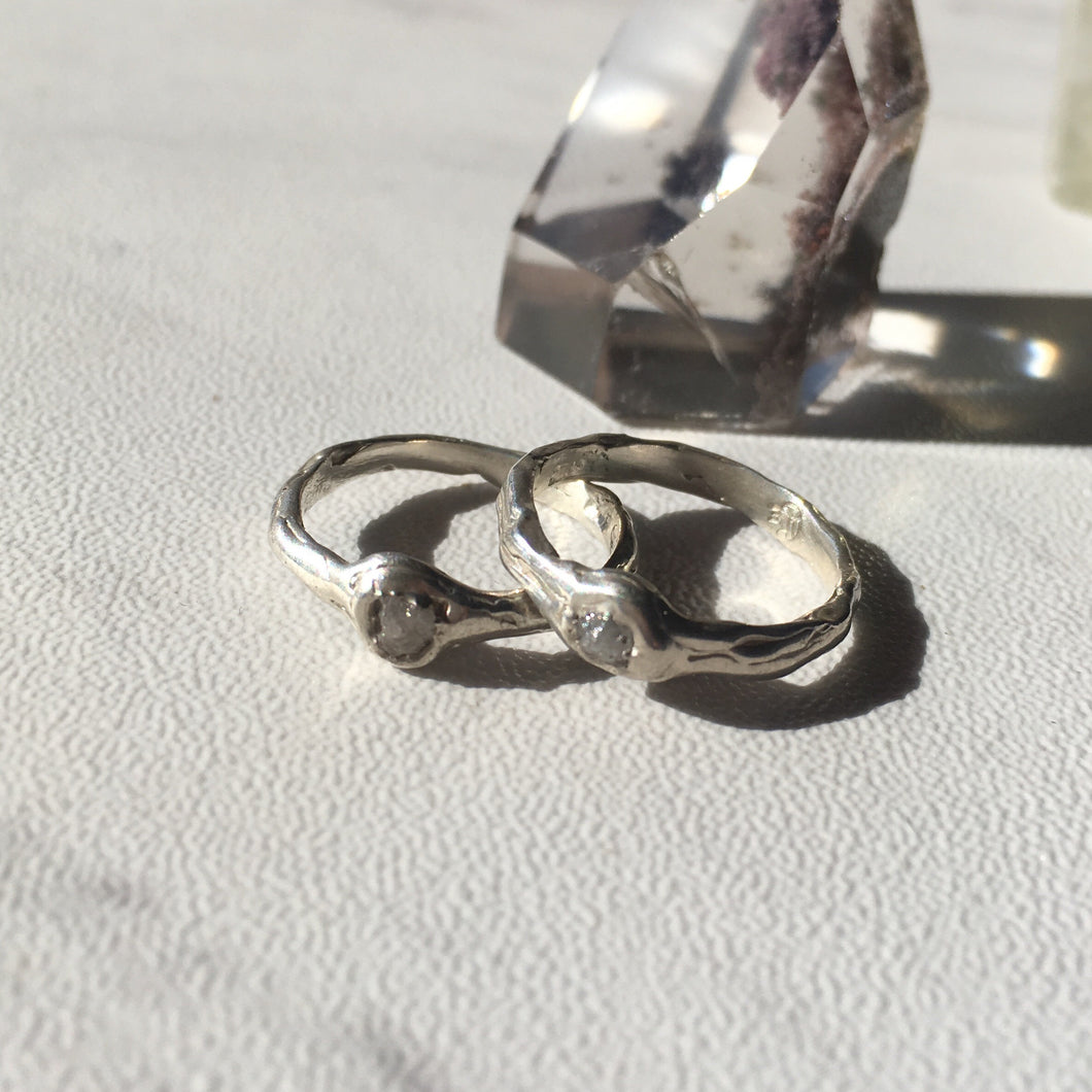 Raw Diamond Solitaire & reclaimed Sterling Silver
