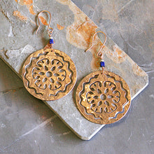 Aya Flower w/ Serpent Hammered Disc Dangle Earrings