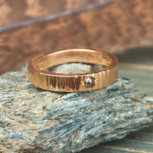 22k Red Gold Hammered Ring with Rose Cut Diamond