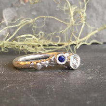 Two Stone Diamond and Blue Sapphire Sterling Silver Barnacle Ring