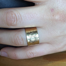 14kt Yellow Gold 13mm Wide Wedding Band with Sun Engraving