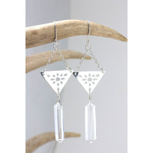 Geometric Triangle Dangle Earrings with Quartz Crystal Points