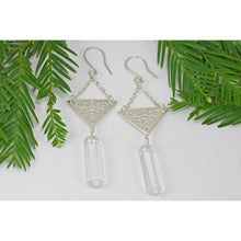 Geometric Triangle Dangle Earrings with Quartz Crystal Points