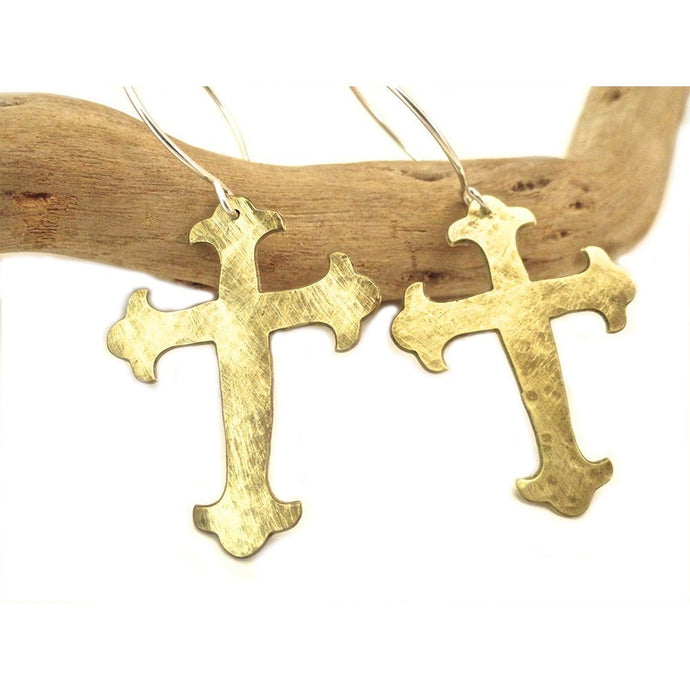 Brass Cross Earrings
