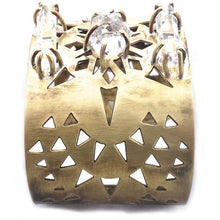 Geometric Brass Cuff with Crystal Quartz Points and Herkimer Diamonds