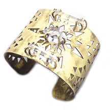 Geometric Brass Cuff with Crystal Quartz Points and Herkimer Diamonds