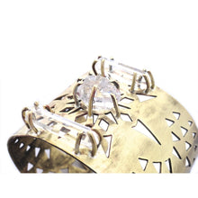 Geometric Brass Cuff with Crystal Quartz Points and Herkimer Diamonds