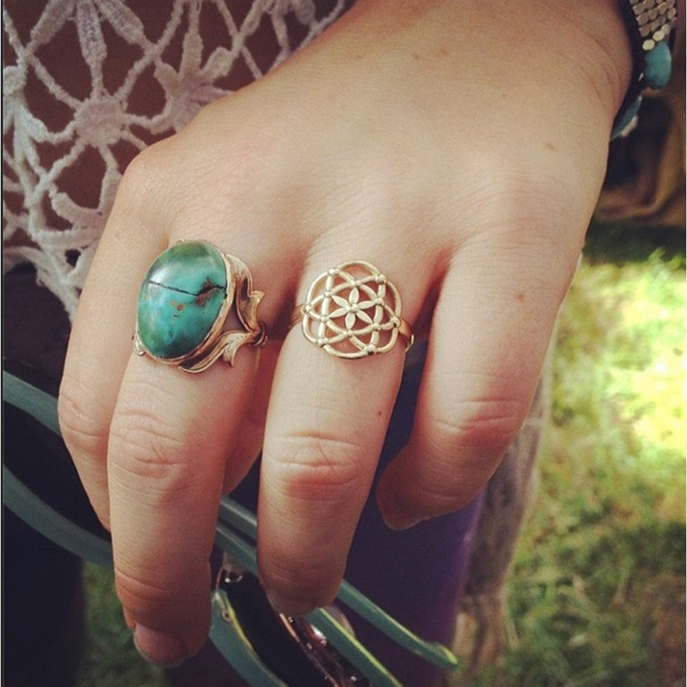 geo flower seeds Flower of Life Ring, Sacred Geometry Ring, Geometric Ring, Flower Ring, Seed of Life Ring Bronze