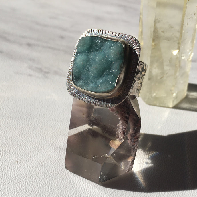 Blue Hemimorphite Sterling Silver Ring, Size 8